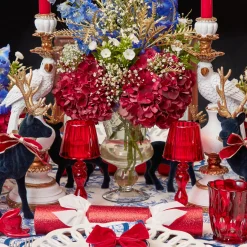 Mrs. Alice Red Glass Lantern Tea Light Holder Set< Candle Holders | Tea Light Lanterns