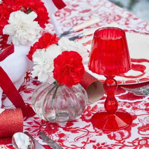 Mrs. Alice Red Glass Lantern Tea Light Holder Set< Candle Holders | Tea Light Lanterns