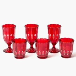 Mrs. Alice Red Scalloped Glassware (Set of 12)< Glasses | Glassware Sets