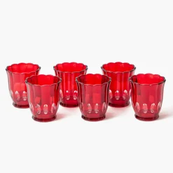 Mrs. Alice Red Scalloped Water Glasses (Set of 6)< Glasses