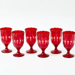 Mrs. Alice Red Scalloped Wine Glasses (Set of 6)< Glasses