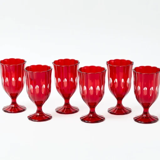 Mrs. Alice Red Scalloped Wine Glasses (Set of 6)< Glasses