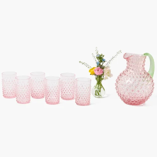 Mrs. Alice Rose Hobnail Jug with Emerald Handle & Glasses (Set of 6)< Glassware Sets
