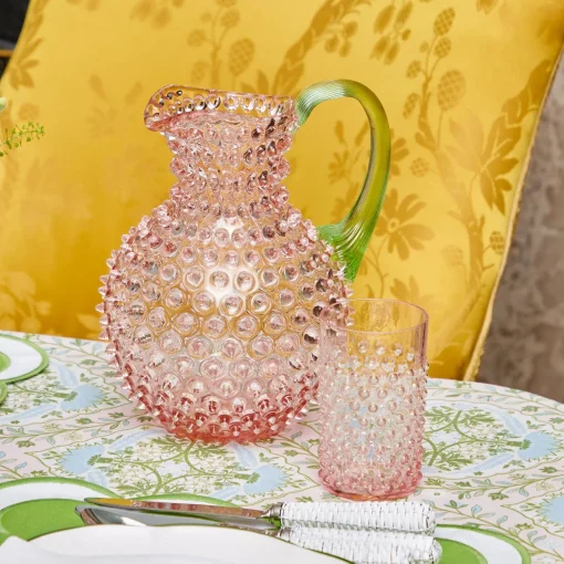 Mrs. Alice Rose Hobnail Jug with Emerald Handle & Glasses (Set of 6)< Glassware Sets