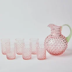 Mrs. Alice Rose Hobnail Jug with Emerald Handle & Glasses (Set of 6)< Glassware Sets