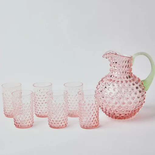 Mrs. Alice Rose Hobnail Jug with Emerald Handle & Glasses (Set of 6)< Glassware Sets