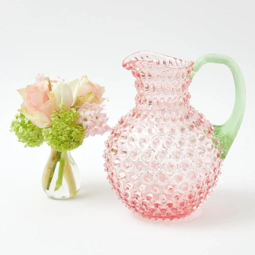 Mrs. Alice Rose Hobnail Jug with Emerald Handle & Glasses (Set of 6)< Glassware Sets