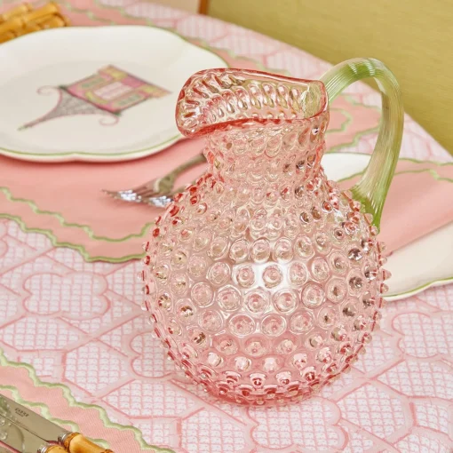 Mrs. Alice Rose Hobnail Jug with Emerald Handle & Glasses (Set of 6)< Glassware Sets