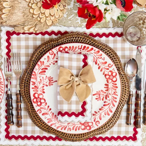 Mrs. Alice Rossina Putty Gingham & Red Placemats & Napkins (Set of 4)< Table Linen Sets
