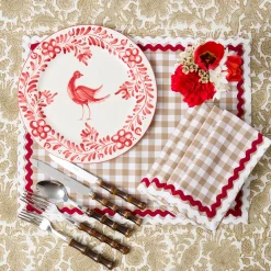 Mrs. Alice Rossina Putty Gingham & Red Placemats & Napkins (Set of 4)< Table Linen Sets