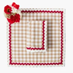 Mrs. Alice Rossina Putty Gingham & Red Placemats & Napkins (Set of 4)< Table Linen Sets