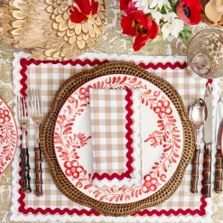 Mrs. Alice Rossina Putty Gingham & Red Placemats & Napkins (Set of 4)< Table Linen Sets