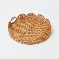Mrs. Alice Round Rattan Scalloped Tray< Trays | Trays