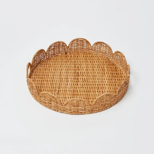 Mrs. Alice Round Rattan Scalloped Tray< Trays | Trays