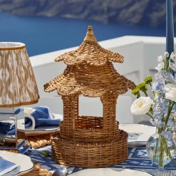 Mrs. Alice Round Scalloped Rattan Pagoda Lantern< Year-round Decorations | Pagodas & Lanterns