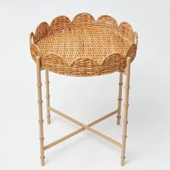 Mrs. Alice Round Scalloped Rattan Tray With Stand< Trays | Trays