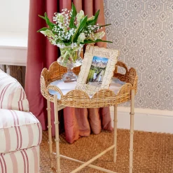 Mrs. Alice Round Scalloped Rattan Tray With Stand< Trays | Trays