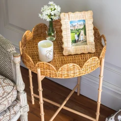 Mrs. Alice Round Scalloped Rattan Tray With Stand< Trays | Trays