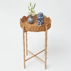 Mrs. Alice Round Scalloped Rattan Tray With Stand< Trays | Trays