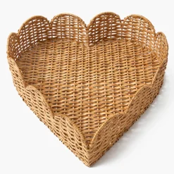 Mrs. Alice Scalloped Heart Rattan Tray< Trays | Trays