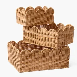 Mrs. Alice Scalloped Rattan Baskets (Set of 3)< For The Homemaker | Neutral Chic