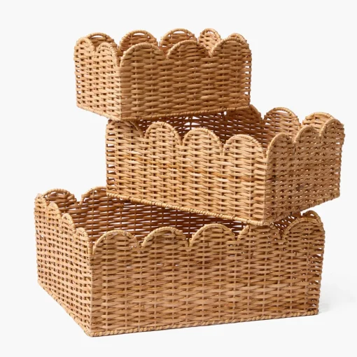 Mrs. Alice Scalloped Rattan Baskets (Set of 3)< For The Homemaker | Neutral Chic