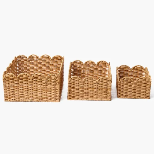 Mrs. Alice Scalloped Rattan Baskets (Set of 3)< For The Homemaker | Neutral Chic