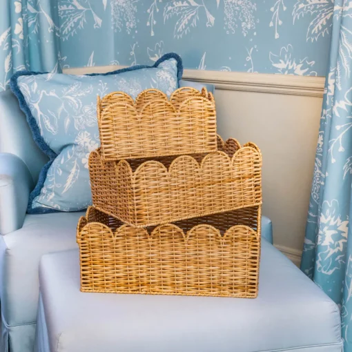 Mrs. Alice Scalloped Rattan Baskets (Set of 3)< For The Homemaker | Neutral Chic