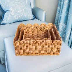 Mrs. Alice Scalloped Rattan Baskets (Set of 3)< For The Homemaker | Neutral Chic