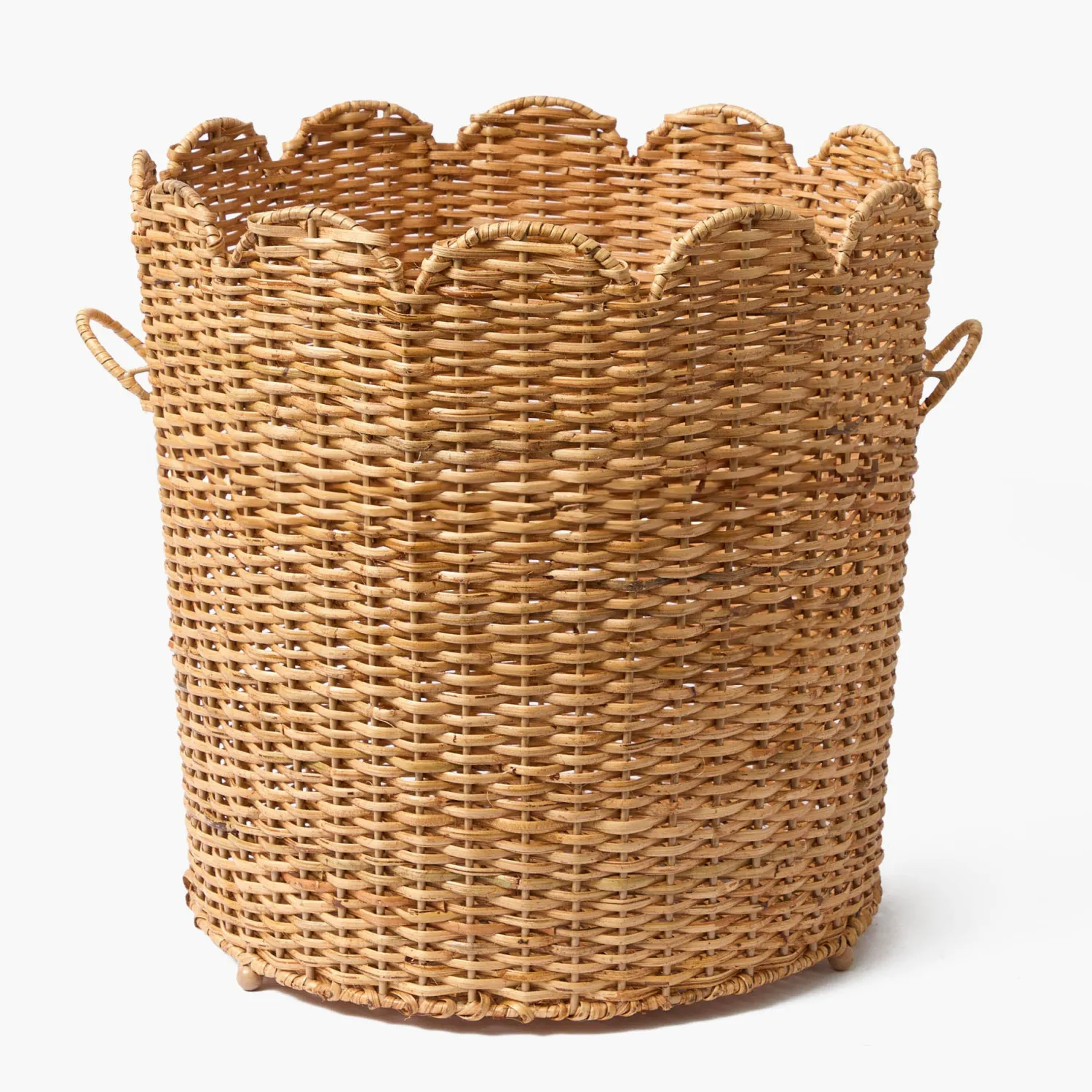 Mrs. Alice Scalloped Rattan Log Basket< For Him | Neutral Chic