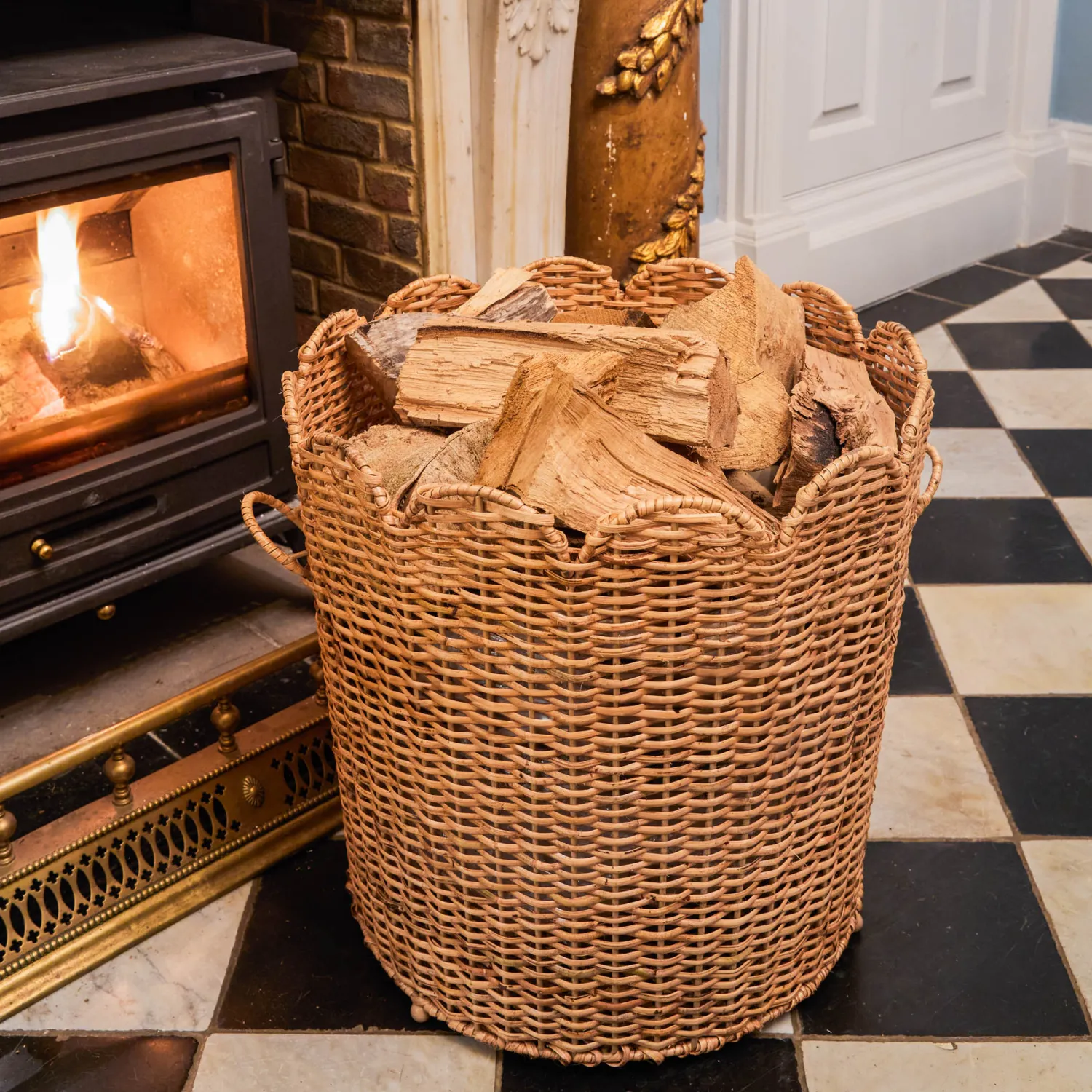 Mrs. Alice Scalloped Rattan Log Basket< For Him | Neutral Chic