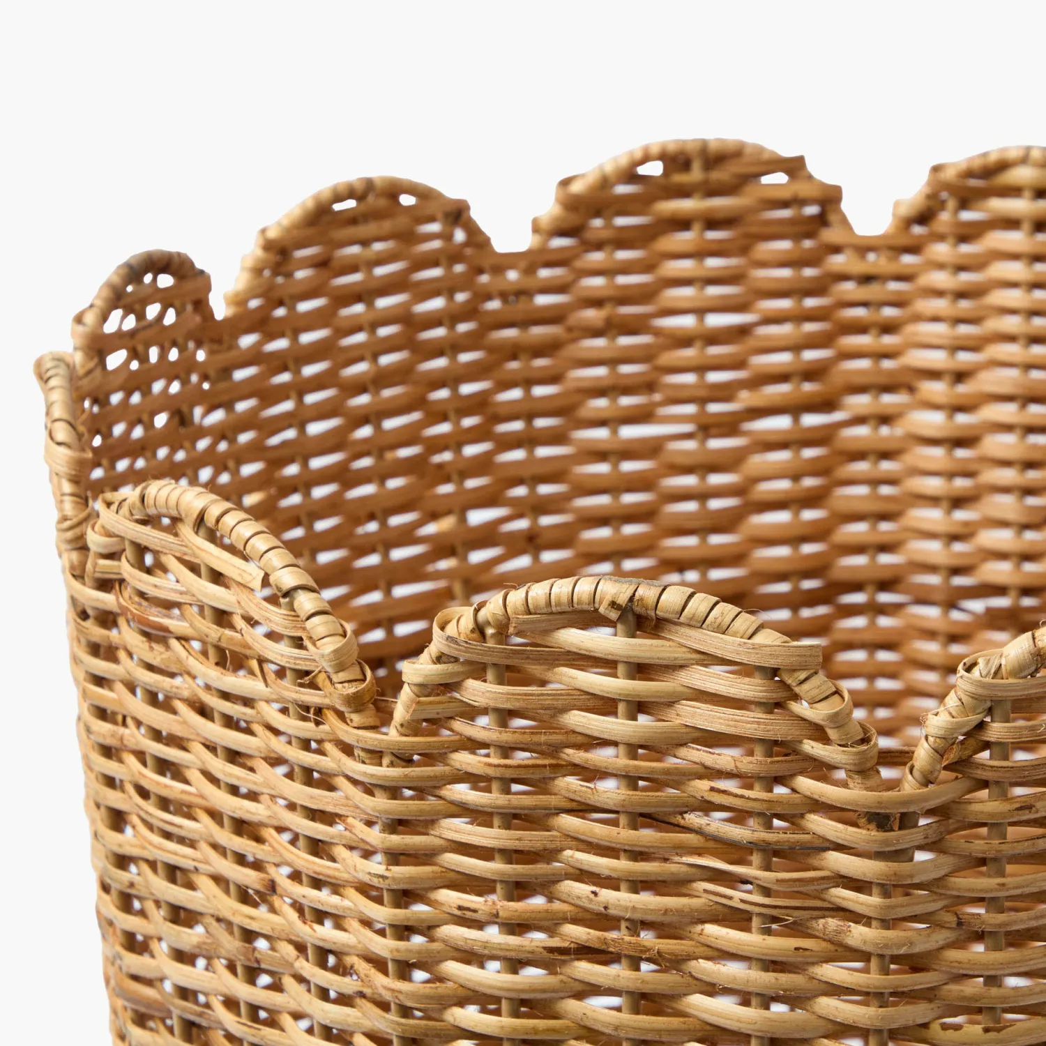 Mrs. Alice Scalloped Rattan Log Basket< For Him | Neutral Chic