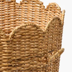 Mrs. Alice Scalloped Rattan Log Basket< For Him | Neutral Chic