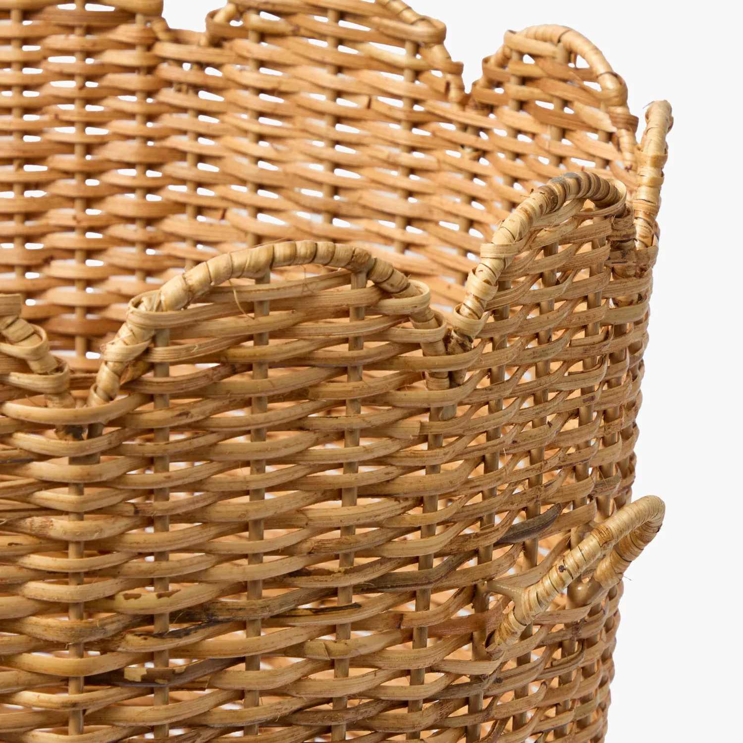 Mrs. Alice Scalloped Rattan Log Basket< For Him | Neutral Chic