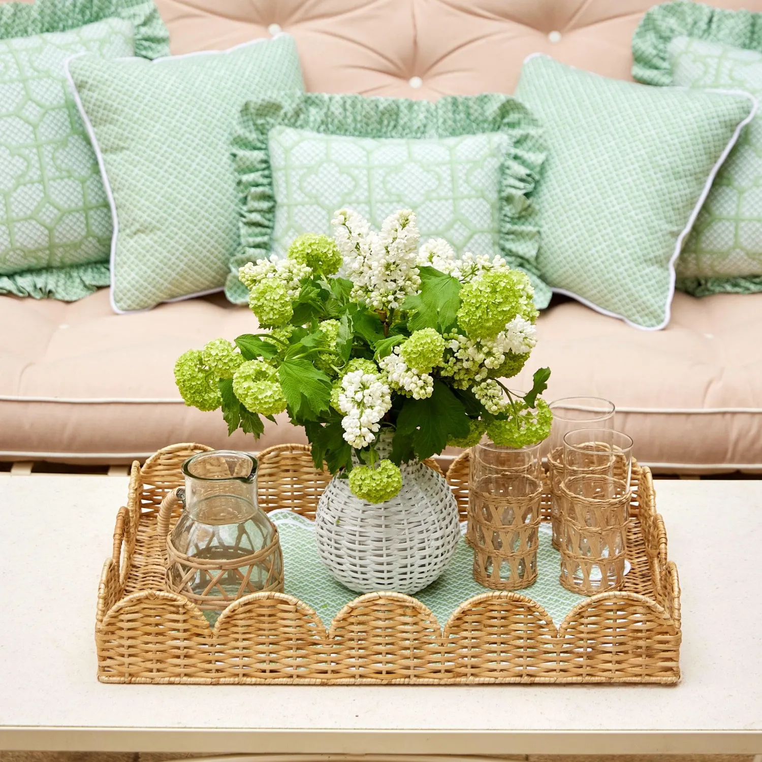 Mrs. Alice Scalloped Rattan Tray< Trays | Trays