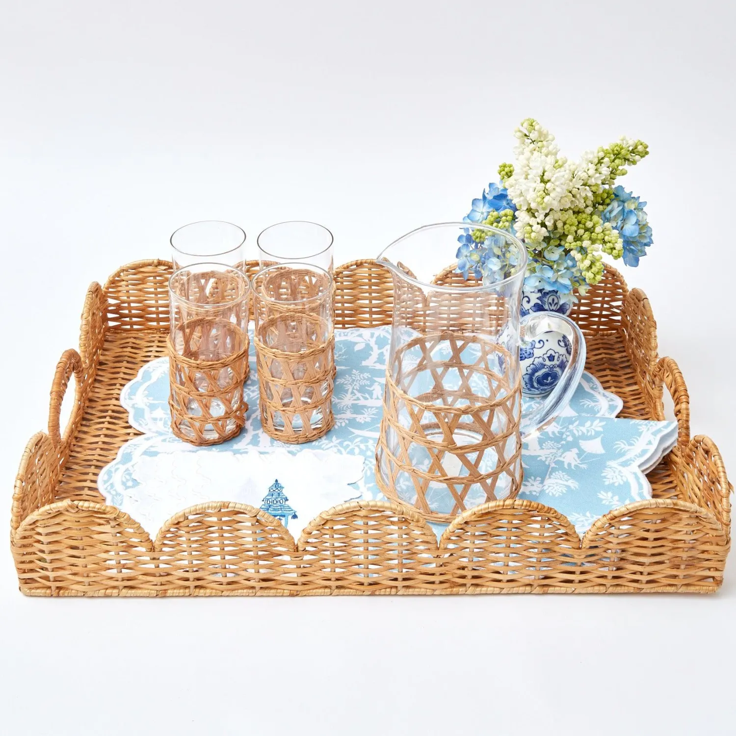 Mrs. Alice Scalloped Rattan Tray< Trays | Trays