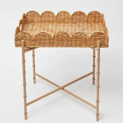 Mrs. Alice Scalloped Rattan Tray With Stand< Trays | Trays