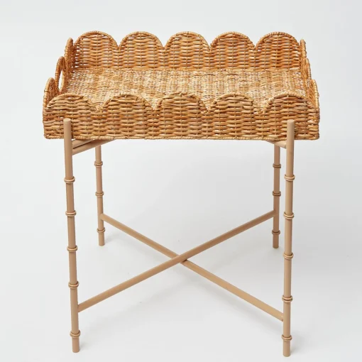 Mrs. Alice Scalloped Rattan Tray With Stand< Trays | Trays