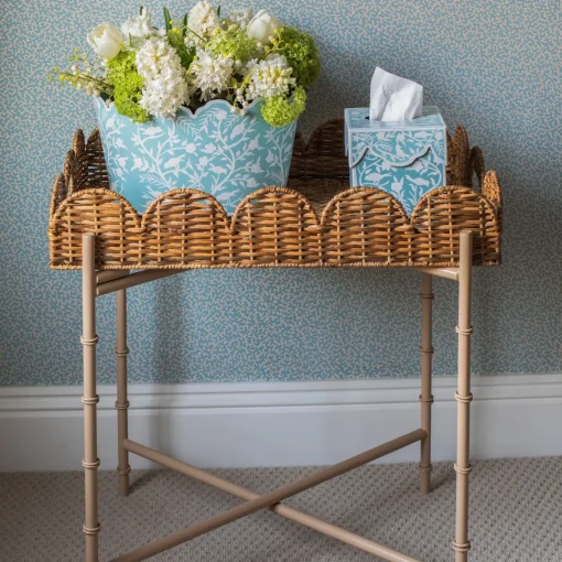 Mrs. Alice Scalloped Rattan Tray With Stand< Trays | Trays