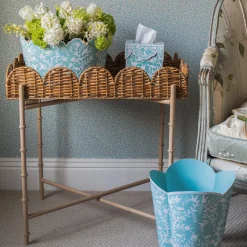 Mrs. Alice Scalloped Rattan Tray With Stand< Trays | Trays