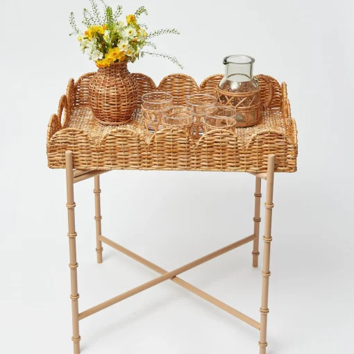 Mrs. Alice Scalloped Rattan Tray With Stand< Trays | Trays