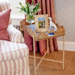 Mrs. Alice Scalloped Rattan Tray With Stand< Trays | Trays