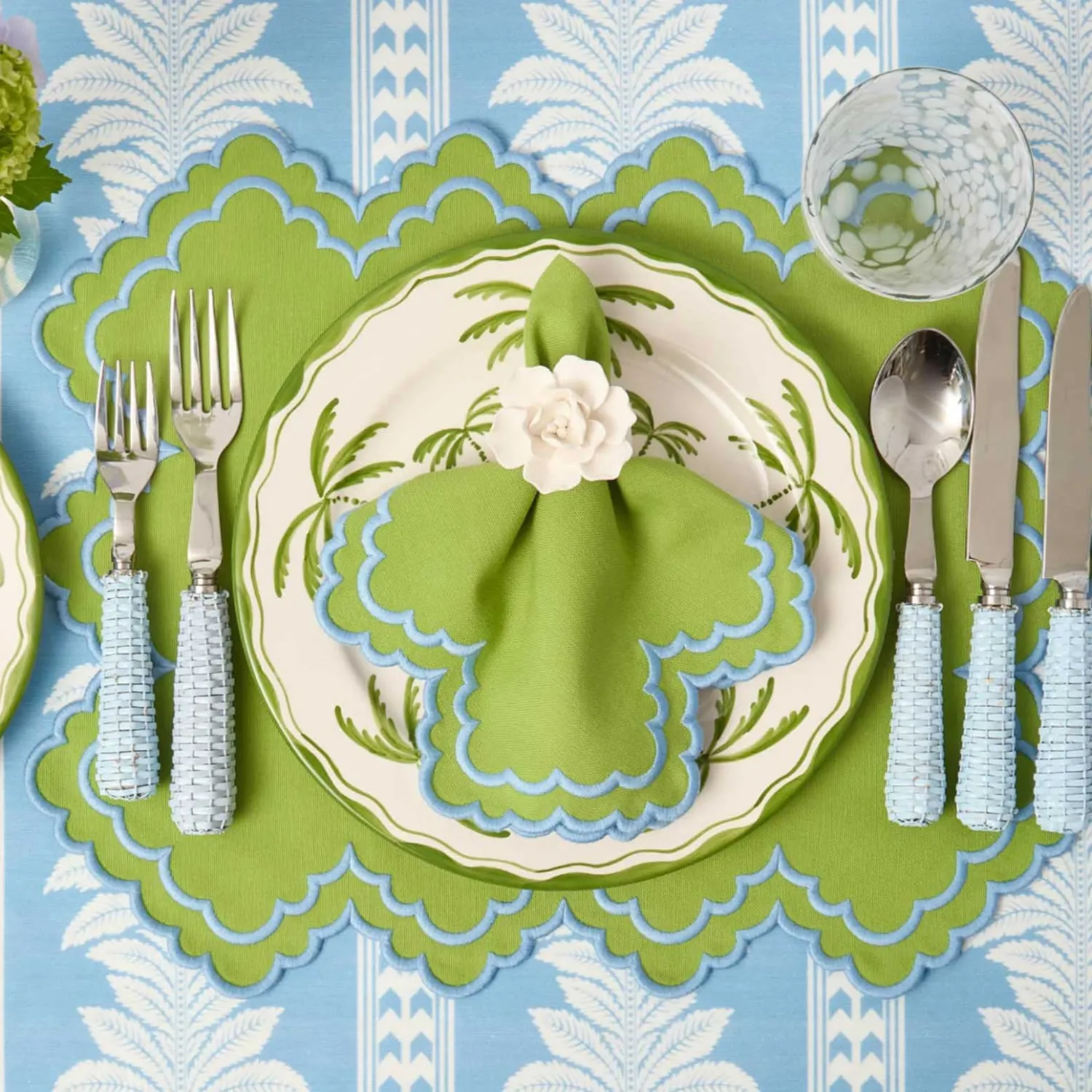 Mrs. Alice Scarlett Green & Blue Placemats & Napkins (Set of 4)< Summer Table Linen | Table Linen Sets