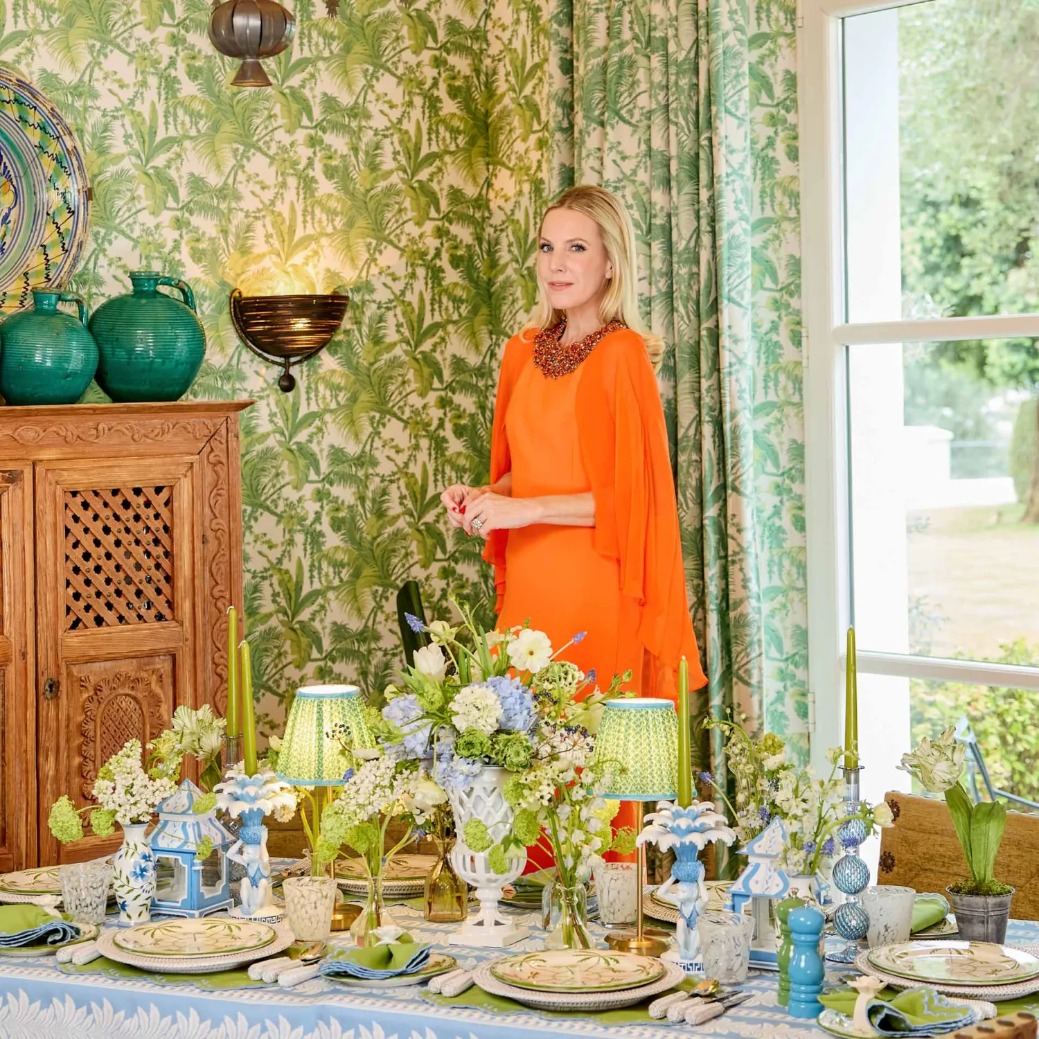 Mrs. Alice Scarlett Green & Blue Placemats & Napkins (Set of 4)< Summer Table Linen | Table Linen Sets