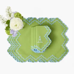 Mrs. Alice Scarlett Green & Blue Placemats & Napkins (Set of 4)< Summer Table Linen | Table Linen Sets