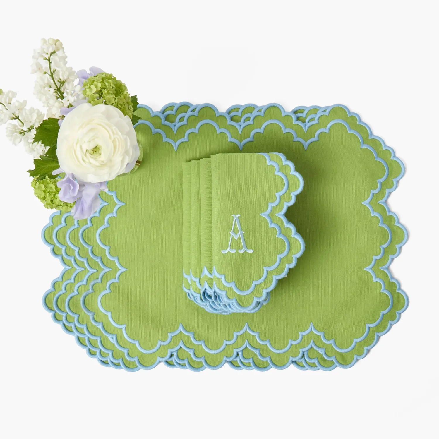 Mrs. Alice Scarlett Green & Blue Placemats & Napkins (Set of 4)< Summer Table Linen | Table Linen Sets