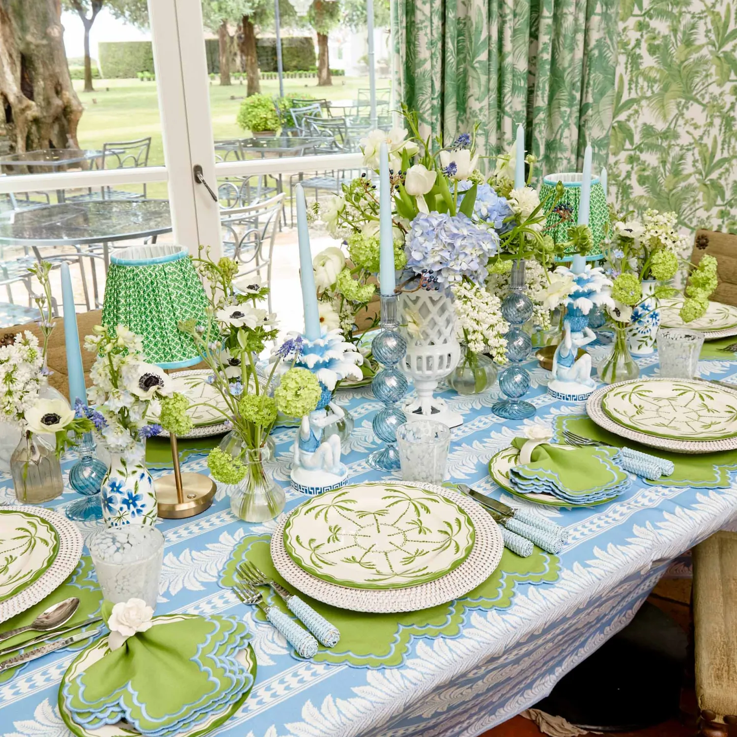 Mrs. Alice Scarlett Green & Blue Placemats & Napkins (Set of 4)< Summer Table Linen | Table Linen Sets