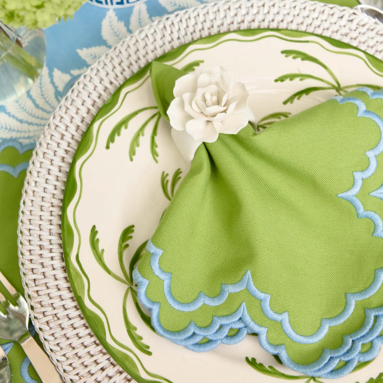Mrs. Alice Scarlett Green & Blue Placemats & Napkins (Set of 4)< Summer Table Linen | Table Linen Sets