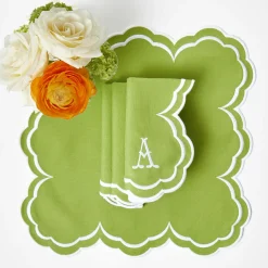 Mrs. Alice Serena Apple Green Scalloped Napkins (Set of 4)< Summer Table Linen | Napkins