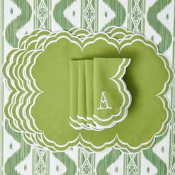 Mrs. Alice Serena Apple Green Scalloped Napkins (Set of 4)< Summer Table Linen | Napkins